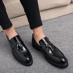  Showlu Fashion Store Fashion Golden Men's Casual Slip-On Tassel Patent Loafers Thick Bottom Elevator Shoes Men's Party Shoes Business Shoes Brogue