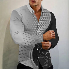 SHOWLU FASHION STORE Fashion Luxury Social Men's Long Sleeve Shirt Lapel Button Shirt 2024 Men's Party Wear Casual Polka Dot Printed Tops XS-6XL