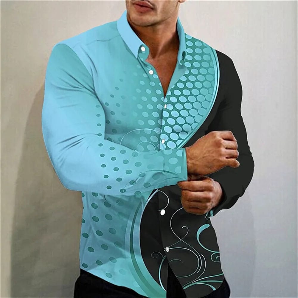 SHOWLU FASHION STORE Fashion Luxury Social Men's Long Sleeve Shirt Lapel Button Shirt 2024 Men's Party Wear Casual Polka Dot Printed Tops XS-6XL