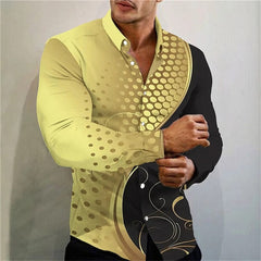 SHOWLU FASHION STORE Fashion Luxury Social Men's Long Sleeve Shirt Lapel Button Shirt 2024 Men's Party Wear Casual Polka Dot Printed Tops XS-6XL