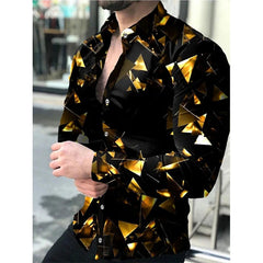 SHOWLU FASHION STORE Fashion Men's Designer Starry Sky Purple Blue Gold Luxury Social Men's Shirt Lapel Large Size Casual Dot Print Long Sleeve Top