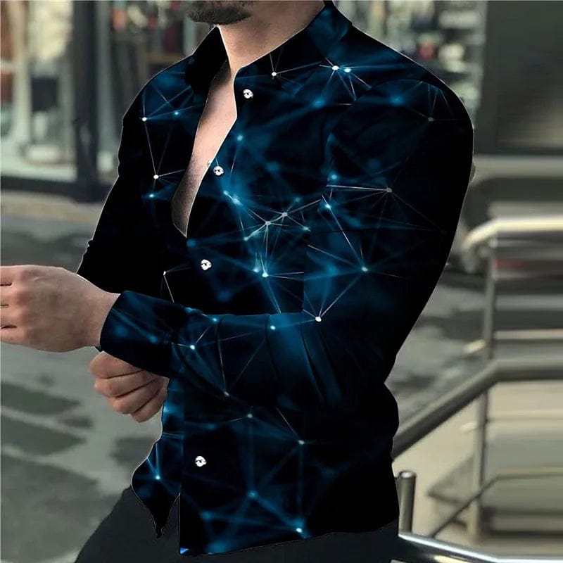 SHOWLU FASHION STORE Fashion Men's Designer Starry Sky Purple Blue Gold Luxury Social Men's Shirt Lapel Large Size Casual Dot Print Long Sleeve Top