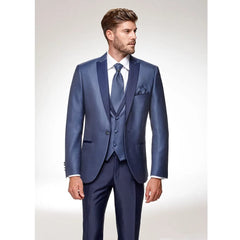 SHOWLU FASHION STORE Fashion Men Suits Royal Blue Peak Lapel One Button Suit Business Casual Groom Wedding Tuxedo 3 Piece Set (Blazer+Vest+Pants)