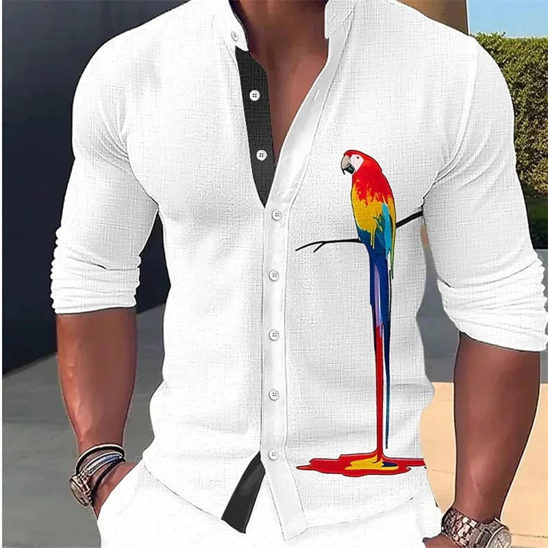 SHOWLU FASHION STORE Fashion New Men's Shirt Parrot 3D Print Stand Collar Long Sleeve Shirt Street Casual Tops Designer Casual Wear 16 Colors 6XL