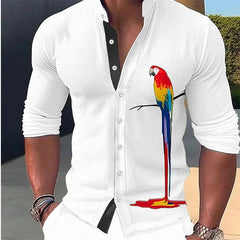 SHOWLU FASHION STORE Fashion New Men's Shirt Parrot 3D Print Stand Collar Long Sleeve Shirt Street Casual Tops Designer Casual Wear 16 Colors 6XL