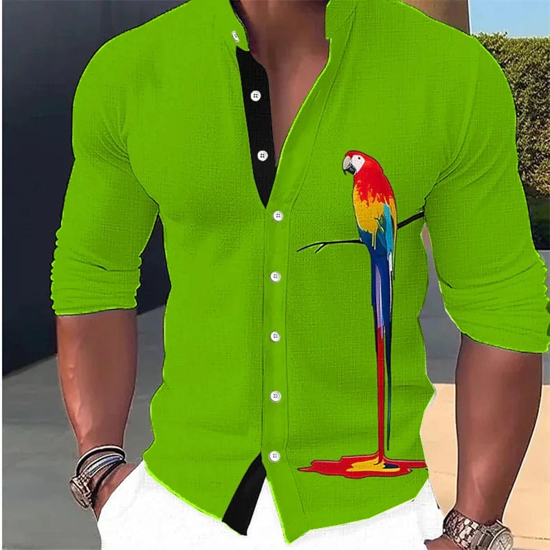 SHOWLU FASHION STORE Fashion New Men's Shirt Parrot 3D Print Stand Collar Long Sleeve Shirt Street Casual Tops Designer Casual Wear 16 Colors 6XL