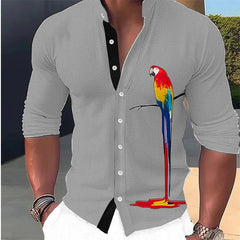 SHOWLU FASHION STORE Fashion New Men's Shirt Parrot 3D Print Stand Collar Long Sleeve Shirt Street Casual Tops Designer Casual Wear 16 Colors 6XL