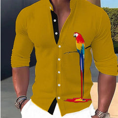 SHOWLU FASHION STORE Fashion New Men's Shirt Parrot 3D Print Stand Collar Long Sleeve Shirt Street Casual Tops Designer Casual Wear 16 Colors 6XL