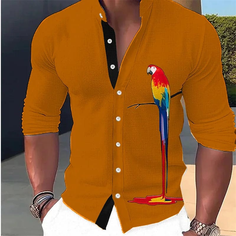 SHOWLU FASHION STORE Fashion New Men's Shirt Parrot 3D Print Stand Collar Long Sleeve Shirt Street Casual Tops Designer Casual Wear 16 Colors 6XL