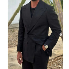 SHOWLU FASHION STORE Fashion Peak Lapel Double Breasted Men Suits Black Classic Formal Smart Casual 2 Piece Prom Party Wedding Tuxedo Costume Homme