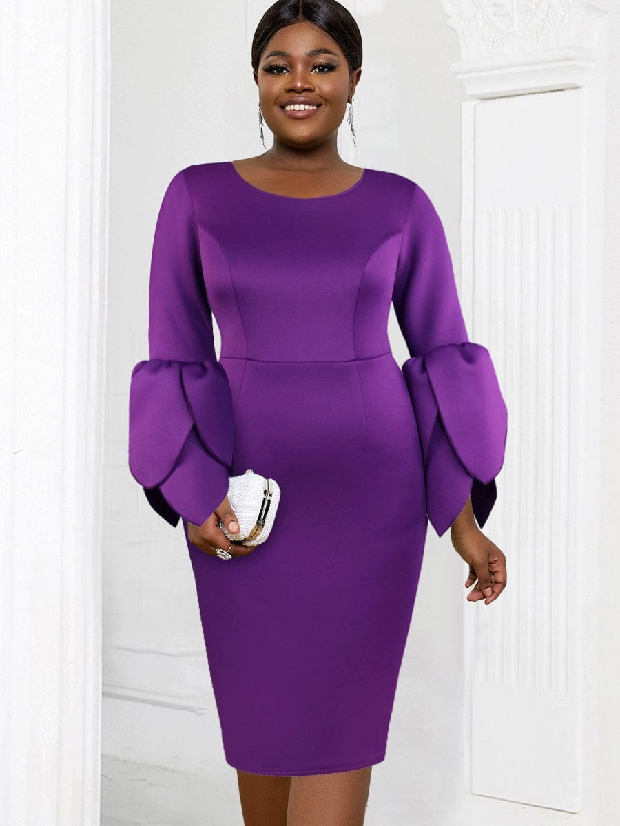 SHOWLU FASHION STORE Fashion plus Size Temperament Style Petal Sleeve Purple Dress Women plus Size Purple Dress Women