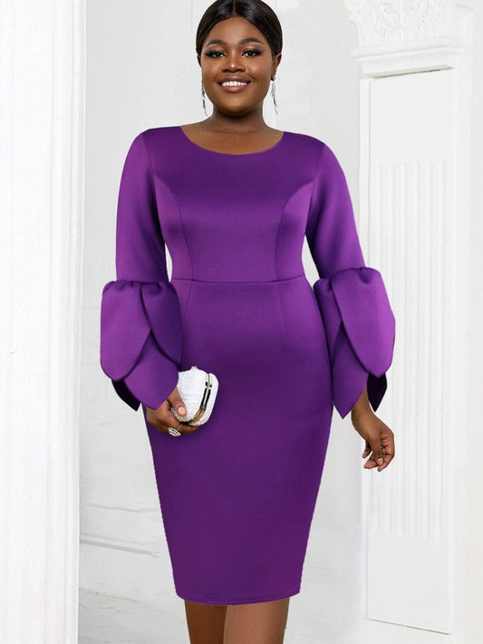 SHOWLU FASHION STORE Fashion plus Size Temperament Style Petal Sleeve Purple Dress Women plus Size Purple Dress Women