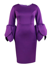 SHOWLU FASHION STORE Fashion plus Size Temperament Style Petal Sleeve Purple Dress Women plus Size Purple Dress Women