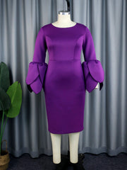 SHOWLU FASHION STORE Fashion plus Size Temperament Style Petal Sleeve Purple Dress Women plus Size Purple Dress Women