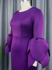 SHOWLU FASHION STORE Fashion plus Size Temperament Style Petal Sleeve Purple Dress Women plus Size Purple Dress Women