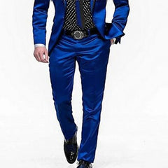 SHOWLU FASHION STORE Fashion Satin Men Suits Royal Blue Chic Peak Lapel Casual Daily 2 Piece Formal Party Prom Wedding Male Suit (Jacket+Pants)