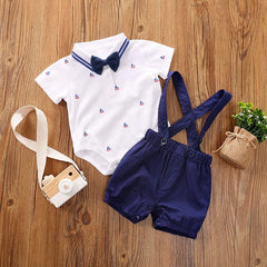  Showlu Fashion Store fashion short / 6-9M 73cm Summer fashion short sleeved baby clothing short sleeved set, pure cotton small sailboat strap pants two-piece set