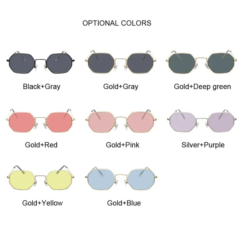 Showlu Fashion Women's square metal sunglasses with UV400 mirror lenses, stylish rectangle frame, perfect for sunny outdoor wear.