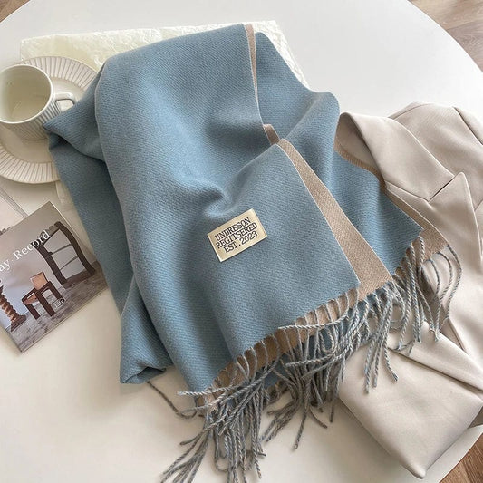  Showlu Fashion Store Fashion Solid Cashmere Warm Scarf New Design Pashmina Winter Double Side Diffrent Color Shawl Wraps Bufanda with Tassel Blanket