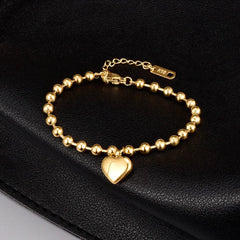  Showlu Fashion Store Fashion Stainless Steel Heart Pendant Bracelet Charming Beads Chain with Heart Pendant Bracelets for Women Jewelry