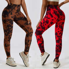  Showlu Fashion Store Fashion Tie Dye Seamless High Waist Yoga Pants Peach Hip Raise Fitness Pants Running Sports Tight Pants