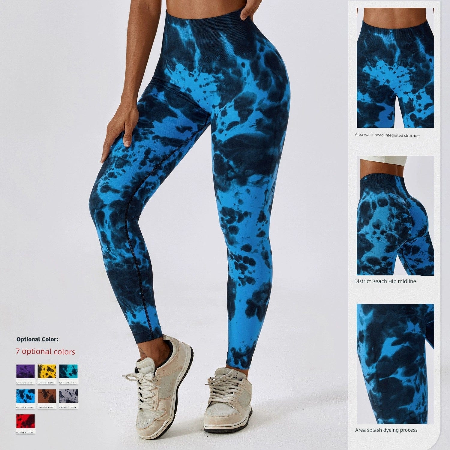  Showlu Fashion Store Fashion Tie Dye Seamless High Waist Yoga Pants Peach Hip Raise Fitness Pants Running Sports Tight Pants