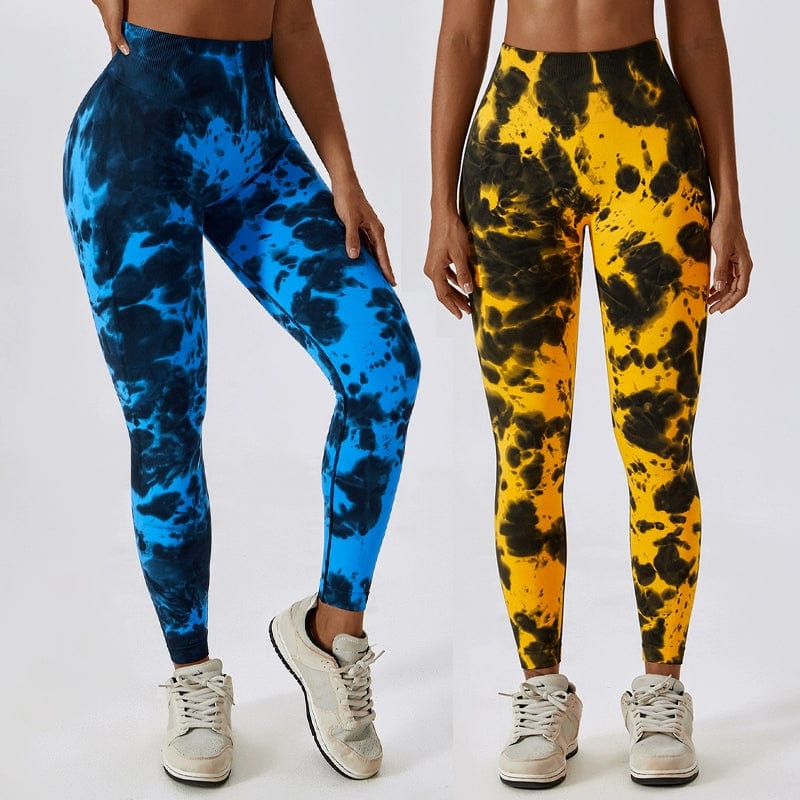  Showlu Fashion Store Fashion Tie Dye Seamless High Waist Yoga Pants Peach Hip Raise Fitness Pants Running Sports Tight Pants