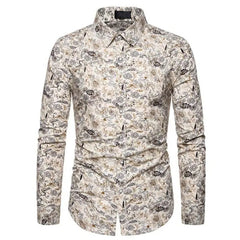 SHOWLU FASHION STORE Fashionable Men's Shirt Lapel Buttons Gold Pattern 3D Printed Casual Long Sleeve Shirt Fashionable Men's Shirt