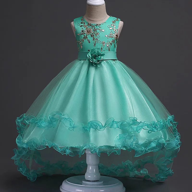 Showlu Fashion Store FD028-Green / 3T Girls Princess Embroidery Baby Flower Wedding Christmas Party Tutu Dress Teenager Children Kids Elegant Vestidos for 3-15Years