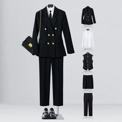 SHOWLU FASHION STORE [Five-piece set] black suit + shirt + waistcoat + elastic waist overskirt + straight trousers / XL((57.50 kg-62.50 kg) Business Temperament Goddess Temperament Workwear Suit Vest