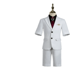 Showlu Fashion Store Five-piece suit (suit + shorts + black shirt + tie + give brooch) / 100cm Children's Business Suit Summer Short-Sleeved Boy's Small Suit Birthday Flower Children's Dress Host Costume for Piano Performance White