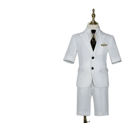 Showlu Fashion Store Five-piece suit (suit + shorts + white shirt + tie + brooch) / 100cm Children's Business Suit Summer Short-Sleeved Boy's Small Suit Birthday Flower Children's Dress Host Costume for Piano Performance White