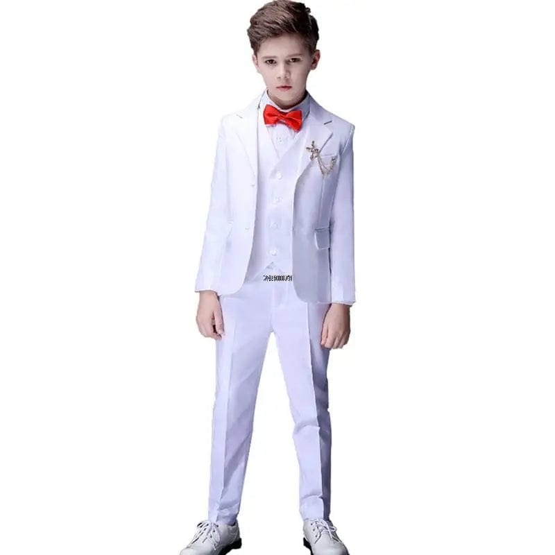  Showlu Fashion Store Flower Boys White Baptism Suit Kid Wedding Party Photograph Set Teenager Birthday Tuxedo Dress Children Graduation Stage Costume