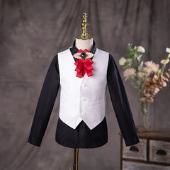  Showlu Fashion Store Flower Boys White Baptism Suit Kids Jakcet Vest Pants 3PCS Formal Wedding Dress Children Birhtday Photograph Performance Costume