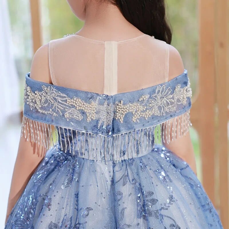  Showlu Fashion Store Flower Girls Embroidered Long Evening Gowns Children Formal Occasion Dress for Weddings Pageant Luxury Sweep Train Dresses Kids