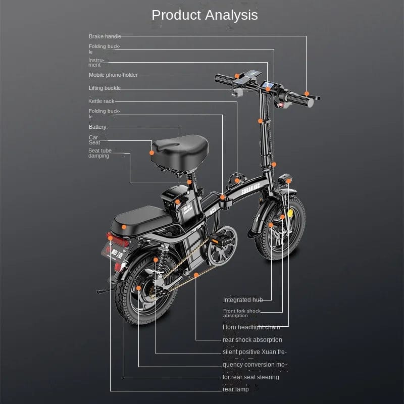 SHOWLU FASHION STORE Folding bicicletta elettrica Shock Absorption E Bike Lithium Battery Ultra-Light Mopeds Electric Bicycles