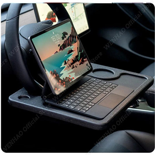  Showlu Fashion Store For Tesla Model 3 S X Y 2012-2021 Car Steering Wheel Eating Tray Auto Desk Laptop Tablet iPad Notebook Car Travel Eating Table