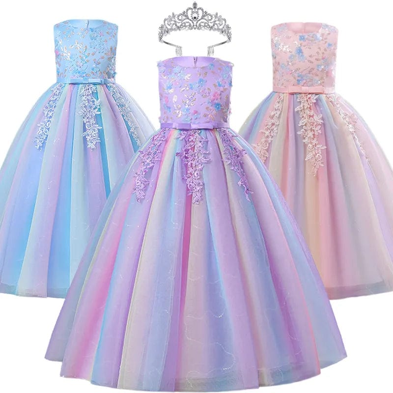  Showlu Fashion Store Formal Occasion Young Girl Tassel Rainbow Floral Long Elegant Bridesmaid Dresses Children's Graduation Party Ceremony Costumes