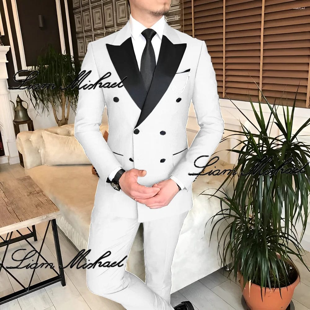 SHOWLU FASHION STORE Formal Suit for Men Double Breasted Blazer Pants 2 Piece Set Business Office Outfit Wedding Groom Tuxedo Party Dress