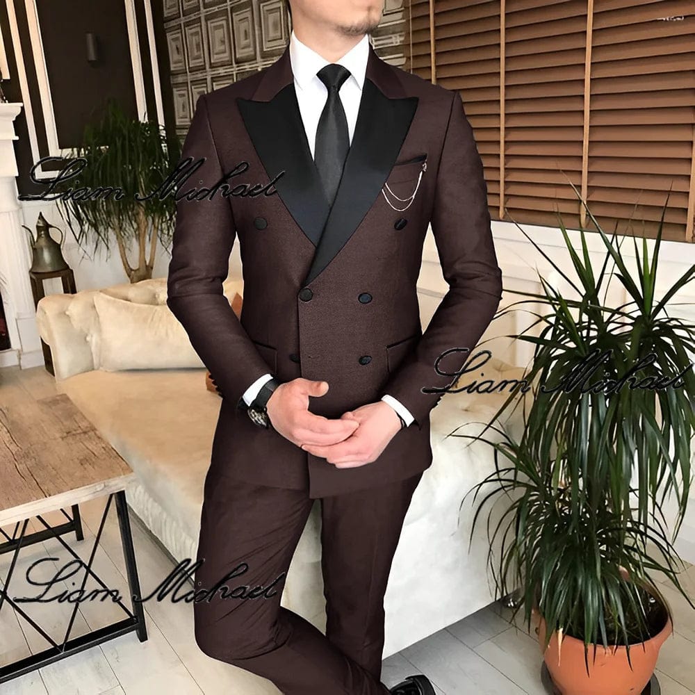 SHOWLU FASHION STORE Formal Suit for Men Double Breasted Blazer Pants 2 Piece Set Business Office Outfit Wedding Groom Tuxedo Party Dress