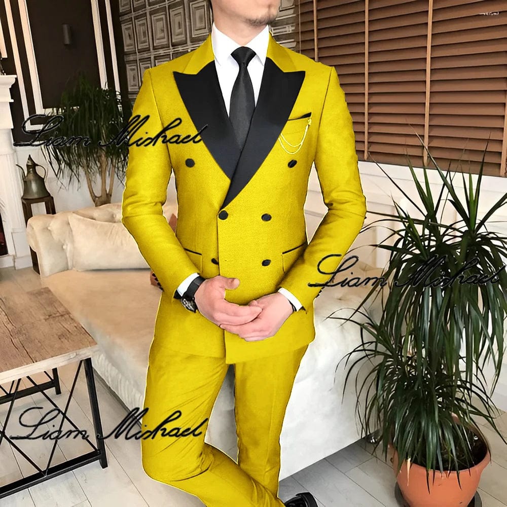 SHOWLU FASHION STORE Formal Suit for Men Double Breasted Blazer Pants 2 Piece Set Business Office Outfit Wedding Groom Tuxedo Party Dress