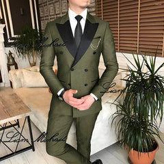 SHOWLU FASHION STORE Formal Suit for Men Double Breasted Blazer Pants 2 Piece Set Business Office Outfit Wedding Groom Tuxedo Party Dress