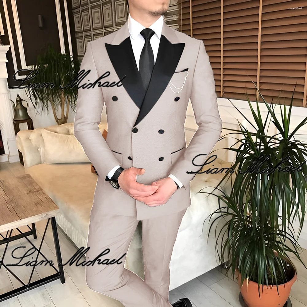 SHOWLU FASHION STORE Formal Suit for Men Double Breasted Blazer Pants 2 Piece Set Business Office Outfit Wedding Groom Tuxedo Party Dress