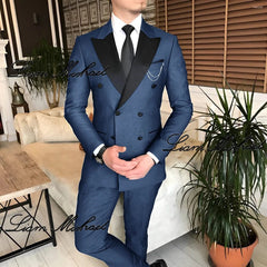 SHOWLU FASHION STORE Formal Suit for Men Double Breasted Blazer Pants 2 Piece Set Business Office Outfit Wedding Groom Tuxedo Party Dress