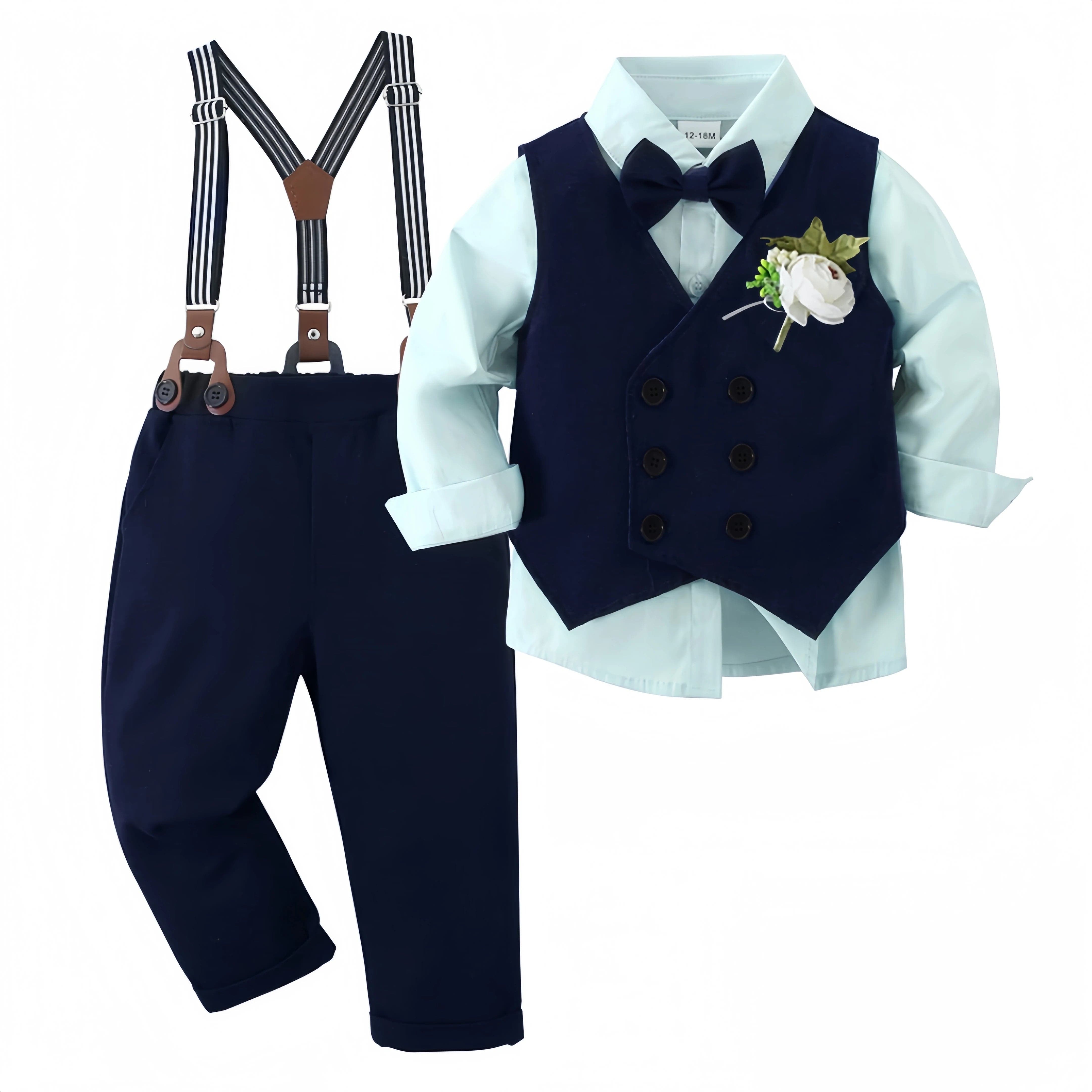  Showlu Fashion Store Formal Wedding Outfit for Toddler Solid Vest Gentlemen Suit Corsage Flower Boy Costume Handsome 1-6Y Children Kid Autumn Clothes