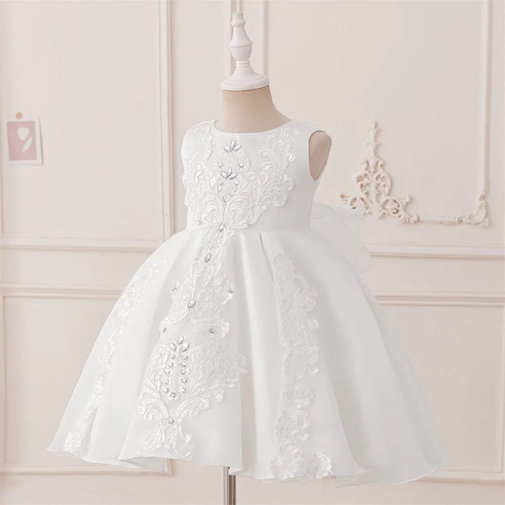 SHOWLU FASHION STORE Formal White 1 Year Birthday Dress For Baby Girl Clothes Bow Baptism Princess Dress Elegant Beads Girls Party Gown Vestido 0-4Y