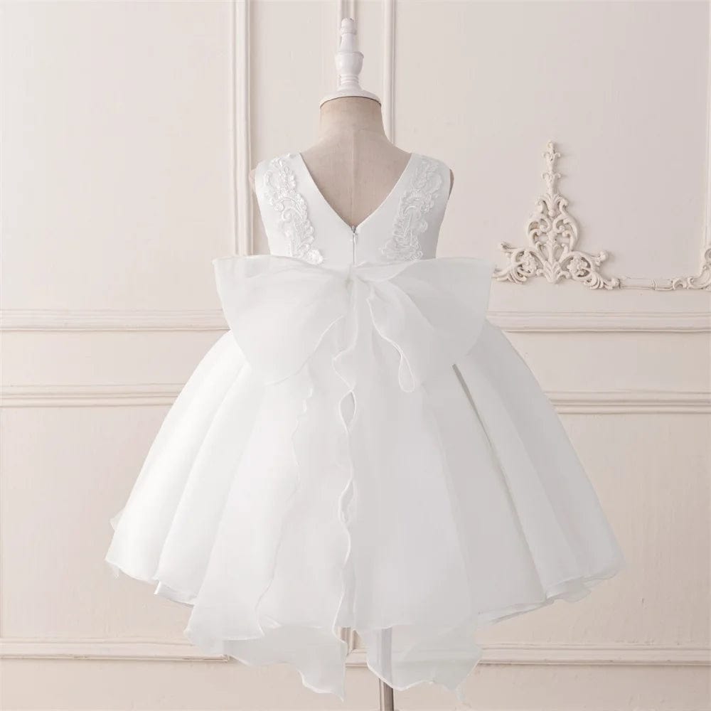 SHOWLU FASHION STORE Formal White 1 Year Birthday Dress For Baby Girl Clothes Bow Baptism Princess Dress Elegant Beads Girls Party Gown Vestido 0-4Y