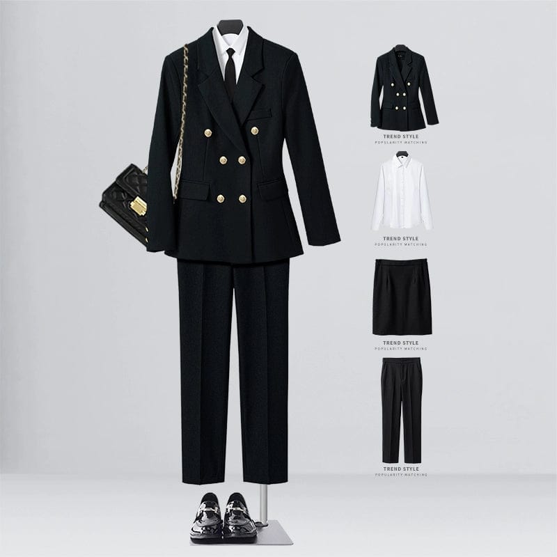 SHOWLU FASHION STORE [Four-piece] black suit + shirt + elastic waist overskirt + straight trousers / XL((57.50 kg-62.50 kg) Business Temperament Goddess Temperament Workwear Suit Vest