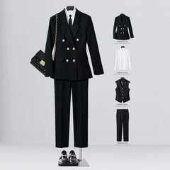 SHOWLU FASHION STORE [Four-piece] black suit + shirt + vest + straight trousers / XL((57.50 kg-62.50 kg) Business Temperament Goddess Temperament Workwear Suit Vest