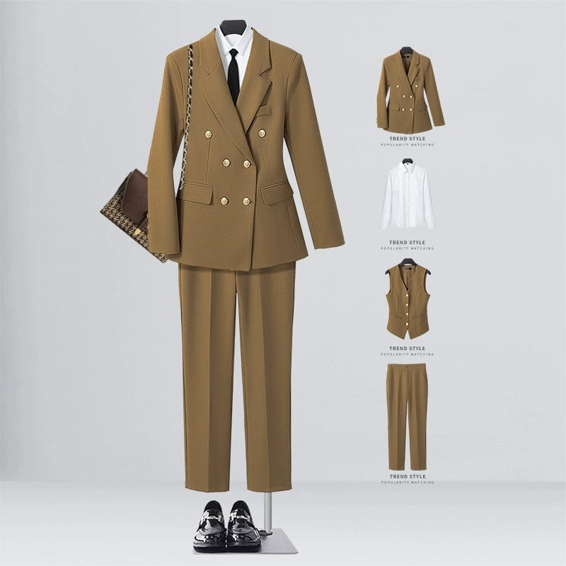 SHOWLU FASHION STORE [Four-piece] khaki suit + shirt + vest + straight trousers / XL((57.50 kg-62.50 kg) Business Temperament Goddess Temperament Workwear Suit Vest